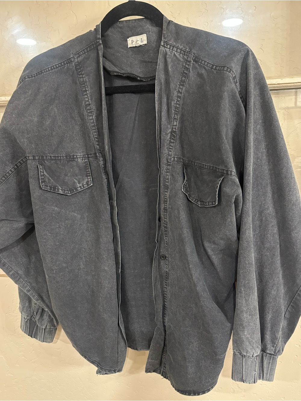 POL Washed Charcoal Button-Up Shirt Jacket